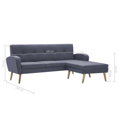 vidaXL Sofa in L-Form Stoffbezug 186 x 136 x 79 cm Hellgrau