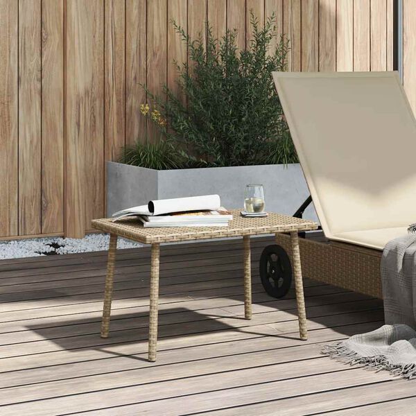 vidaXL Garten-Couchtisch Rechteckig Beige 60x40x37 cm Poly Rattan