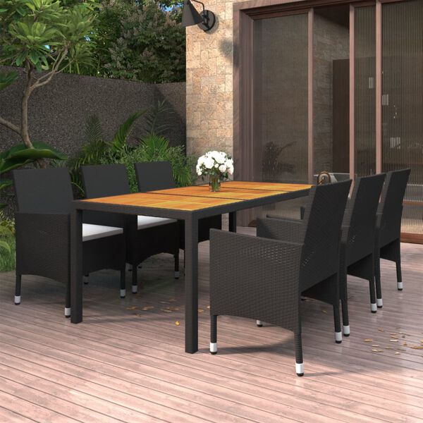 vidaXL 7-tlg. Garten-Essgruppe Poly Rattan Schwarz