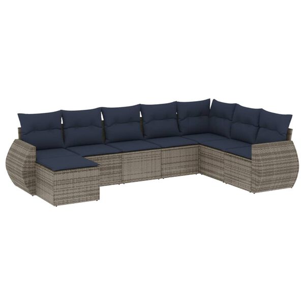 vidaXL 8-teiliges Gartensofa-Set mit Kissen, grau, Polyrattan