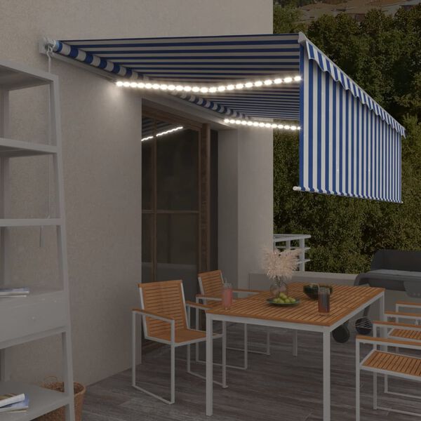 vidaXL Markise Manuell Einziehbar mit Rollo & LED 5x3 m Blau & Wei&szlig;