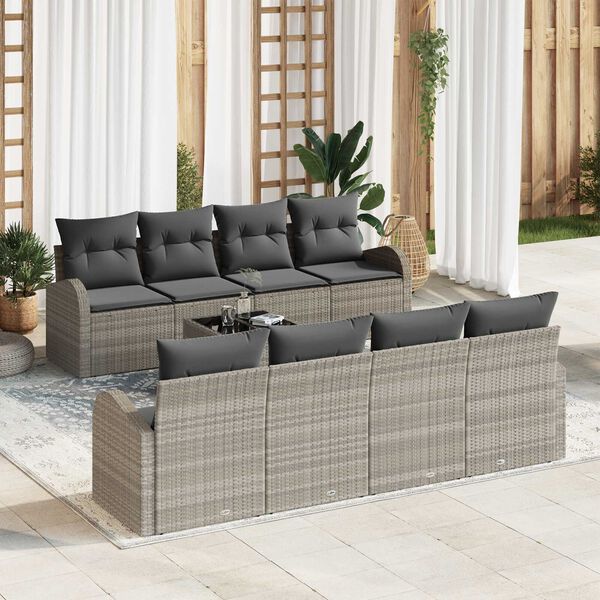 vidaXL Gartensofa-set 9 pcs Hellgrau und Dunkelgrau Poly-Rattan