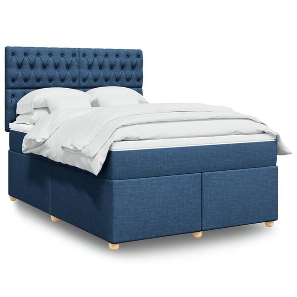 vidaXL Boxspringbett mit Matratze Blau 140x200 cm Stoff