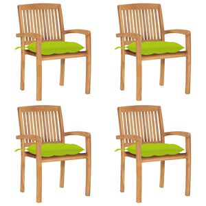 vidaXL Stapelbare Gartenst&uuml;hle mit Kissen 4 Stk. Massivholz Teak