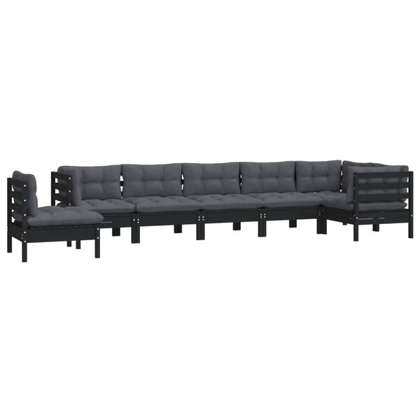 vidaXL 8-tlg. Garten-Lounge-Set mit Kissen Schwarz Massivholz Kiefer