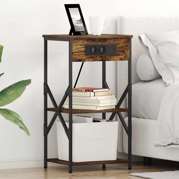 vidaXL Nachttisch mit Regal 2 pcs Ger&auml;ucherte Eiche 41 x 31 x 76 cm