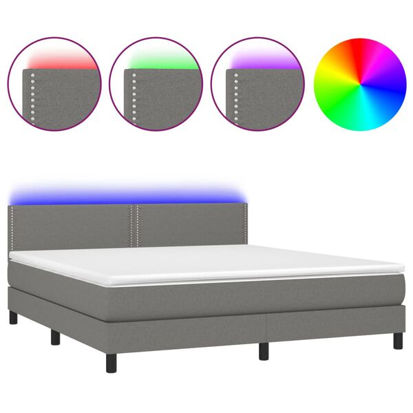 vidaXL Boxspringbett mit Matratze & LED Dunkelgrau 160x200 cm Stoff