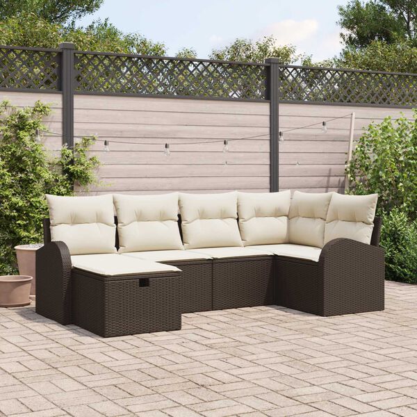 vidaXL Garten-Sofa-Set mit Kissen mit Speicher 6 pcs Braun Poly Rattan