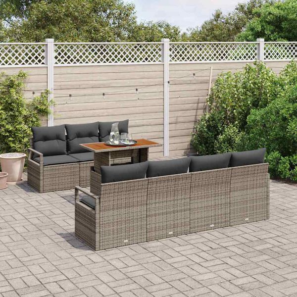 vidaXL Garten-Sofa-Set mit Kissen mit Kissen 8 pcs Grau und Braun
