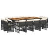 vidaXL 13-tlg. Garten-Essgruppe mit Kissen Schwarz Poly Rattan
