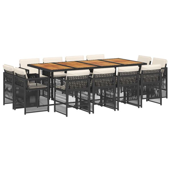 vidaXL 13-tlg. Garten-Essgruppe mit Kissen Schwarz Poly Rattan