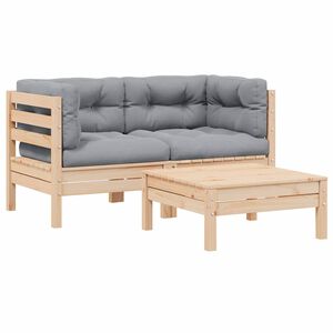 vidaXL 3-tlg. Garten-Lounge-Set mit Grauen Kissen Kiefer Massivholz