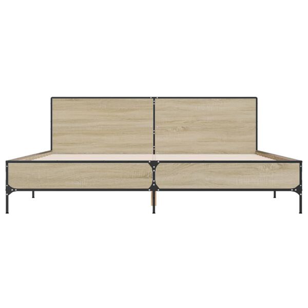 vidaXL Bettgestell Sonoma-Eiche 200x200 cm Holzwerkstoff und Metall