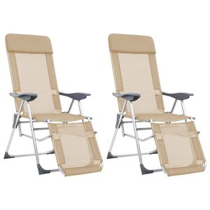 vidaXL Klappbare Liegest&uuml;hle mit Fu&szlig;teil 2 Stk. Creme Textilene