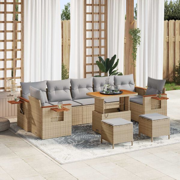 vidaXL Gartensofa-set mit Kissen 10 pcs Beige und Hellgrau