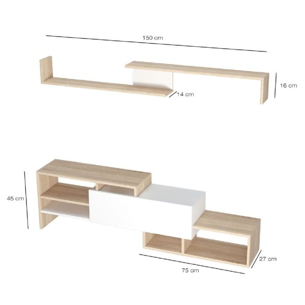 Homemania TV-Schrank-Set Fenice 150x27x45 cm Wei&szlig; und Sonoma