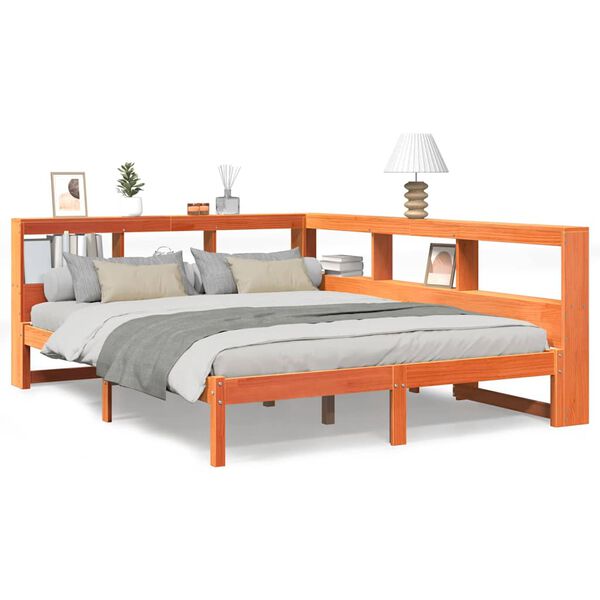 vidaXL Massivholzbett mit Regal ohne Matratze Wachsbraun 160x200 cm