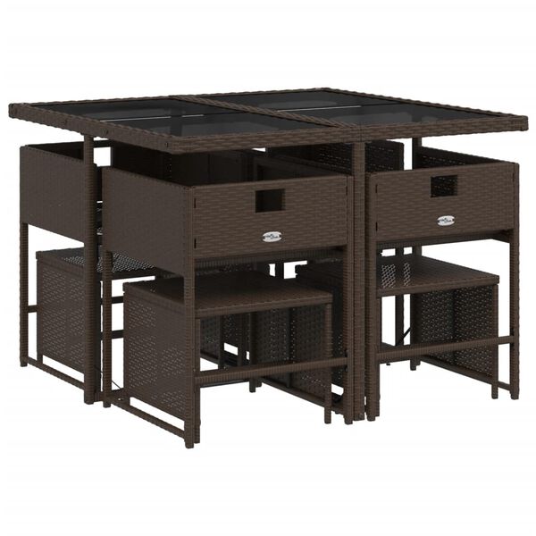 vidaXL 9-tlg. Garten-Essgruppe mit Kissen Braun Poly Rattan