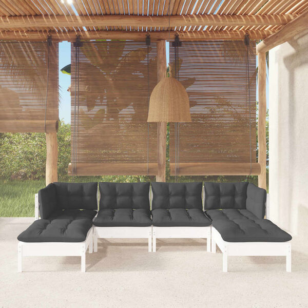vidaXL 6-tlg. Garten-Lounge-Set mit Kissen Wei&szlig; Kiefernholz