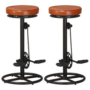 vidaXL Barhocker 2 Stk. Schwarz und Braun Echtes Ziegenleder