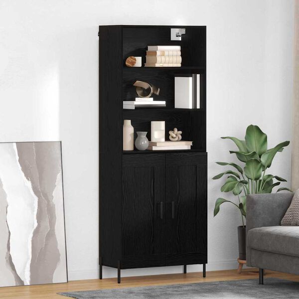 vidaXL Highboard Schwarz Eichen-Optik 69,5 x 34 x 180 cm Holzwerkstoff