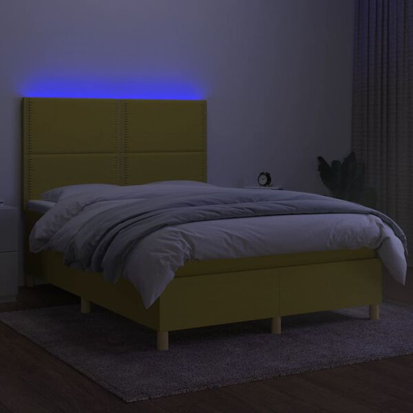 vidaXL Boxspringbett mit Matratze & LED Gr&uuml;n 140x200 cm Stoff