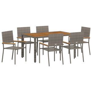vidaXL Garten Essgruppe 7 pcs Grau Poly-Rattan