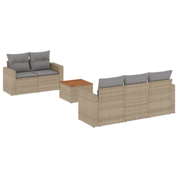 vidaXL 6-tlg. Garten-Sofagarnitur mit Kissen Beige Poly Rattan
