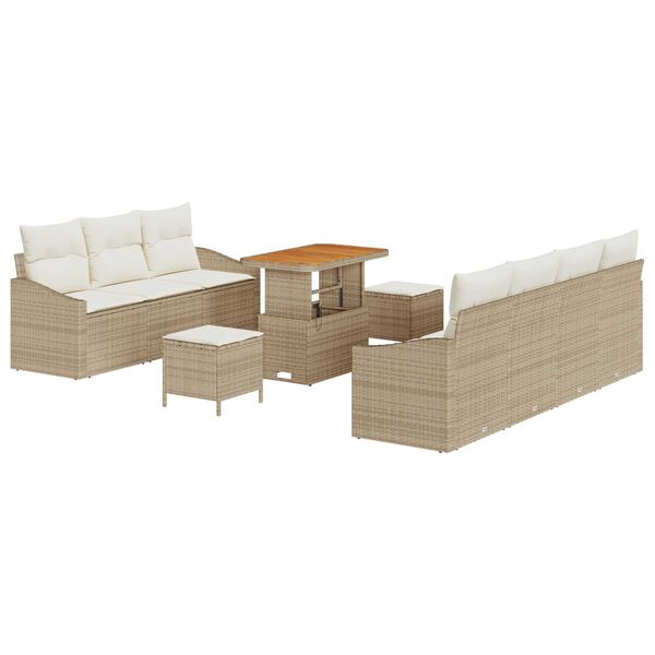 vidaXL Garten-Sofa-Set mit Kissen mit Speicher 10 pcs Beige und Creme