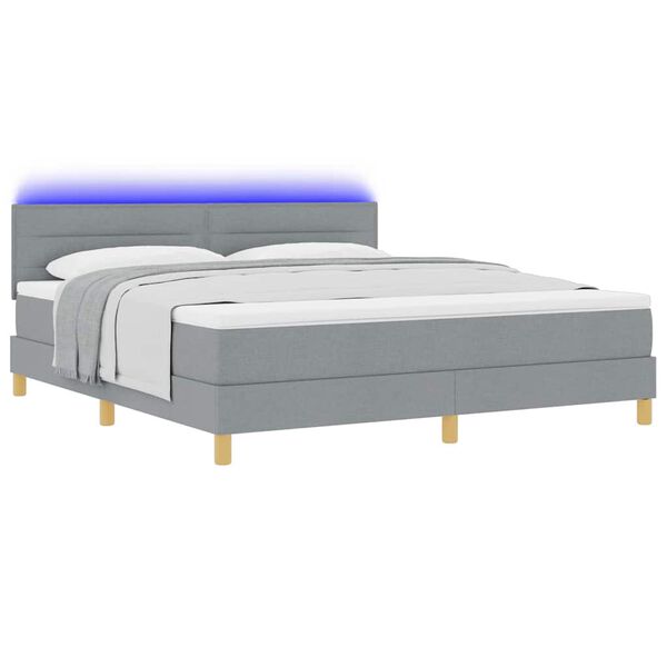 vidaXL LED Boxspringbett mit Matratze Hellgrau 180 x 200 cm Stoff