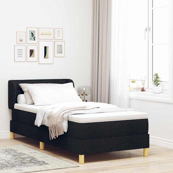 vidaXL Boxspringbett mit Matratze Schwarz 100 x 200 cm Stoff