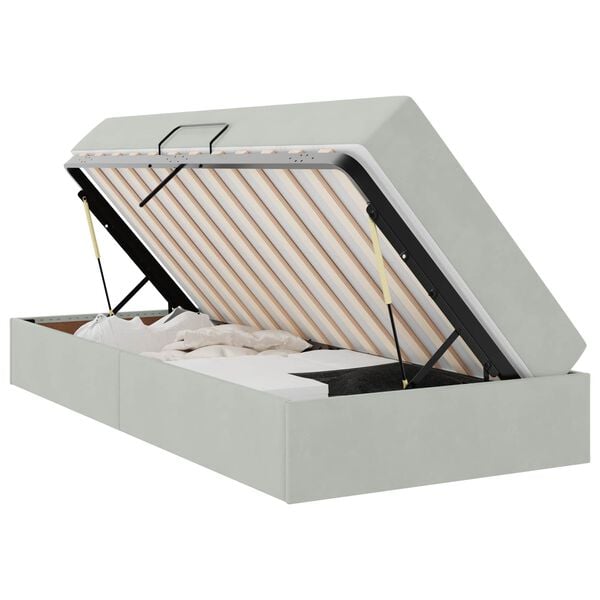 vidaXL Aufbewahrungsbett mit Matratze Hellgrau 100 x 200 cm Samt
