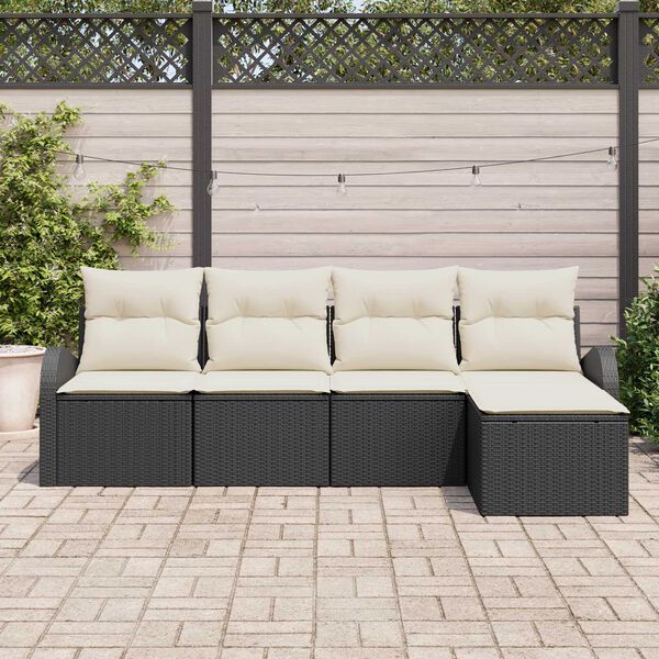 vidaXL Sofa Set mit Kissen 5 pcs Schwarz und Wei&szlig; Poly-Rattan