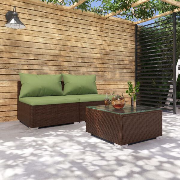 vidaXL 3-tlg. Garten-Lounge-Set mit Kissen Poly Rattan Braun