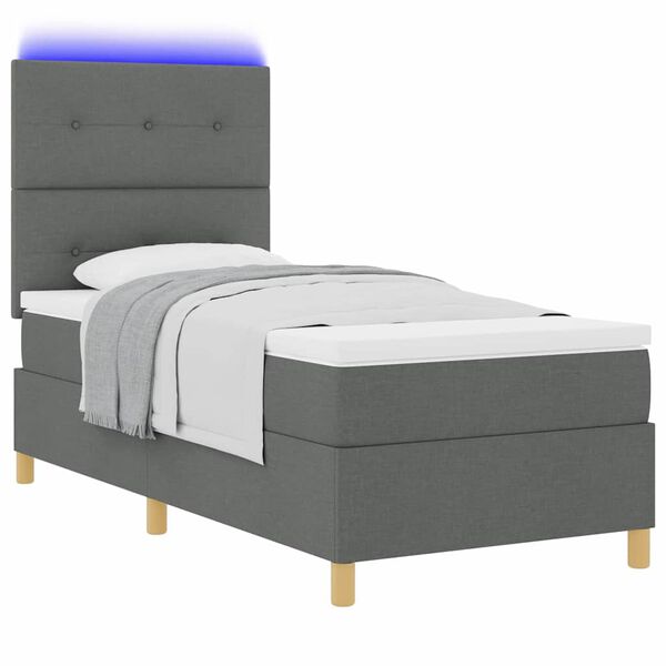 vidaXL LED Boxspringbett mit Matratze Dunkelgrau 100 x 200 cm Stoff