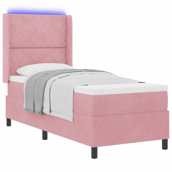vidaXL Boxspringbett mit Matratze mit LED Rosa 80 x 200 cm Samt