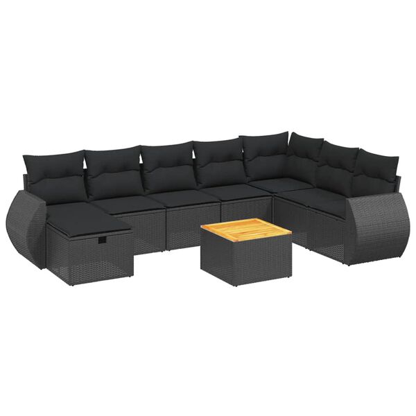 vidaXL 9-tlg. Garten-Sofagarnitur mit Kissen Schwarz Poly Rattan