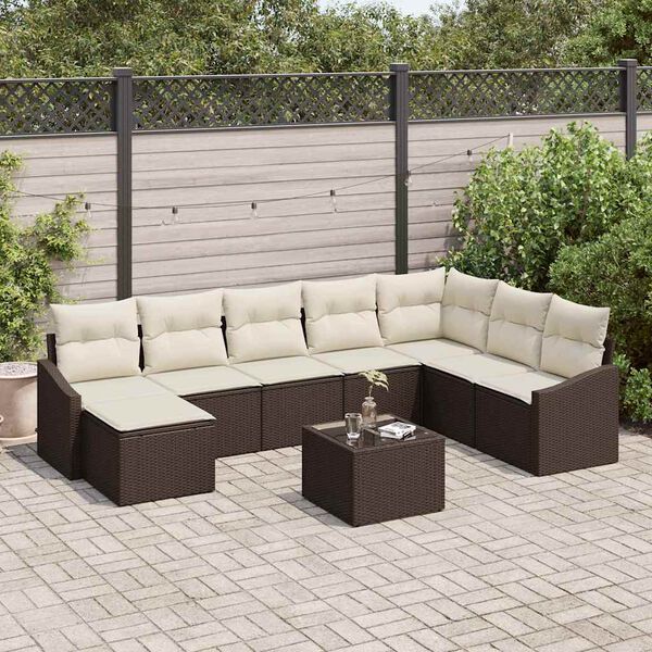 vidaXL Sofa Set mit Kissen 9 pcs Braun Poly-Rattan