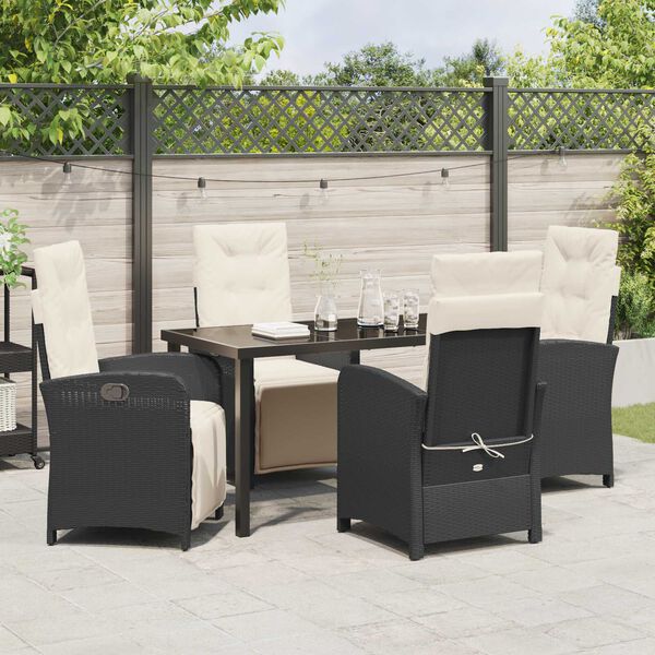 vidaXL Garten Essgruppe mit Kissen 5 pcs Schwarz Poly-Rattan