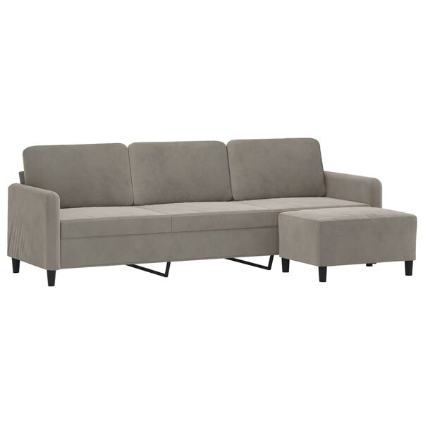 vidaXL 3-Sitzer-Sofa mit Hocker Hellgrau 210 cm Samt