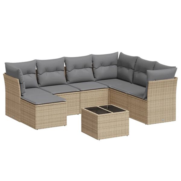 vidaXL 8-tlg. Garten-Sofagarnitur mit Kissen Beige Poly Rattan