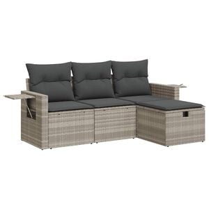 vidaXL 4-tlg. Garten-Sofagarnitur mit Kissen Hellgrau Poly Rattan