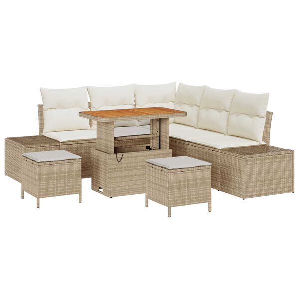 vidaXL Garten-Sofa-Set mit Speicher 8 pcs Beige Poly Rattan