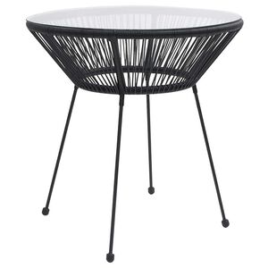 vidaXL Garten-Esstisch Schwarz &Oslash;70x74 cm Rattan und Glas