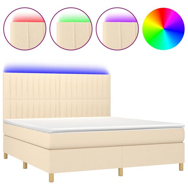 vidaXL Boxspringbett mit Matratze & LED Creme 180x200 cm Stoff