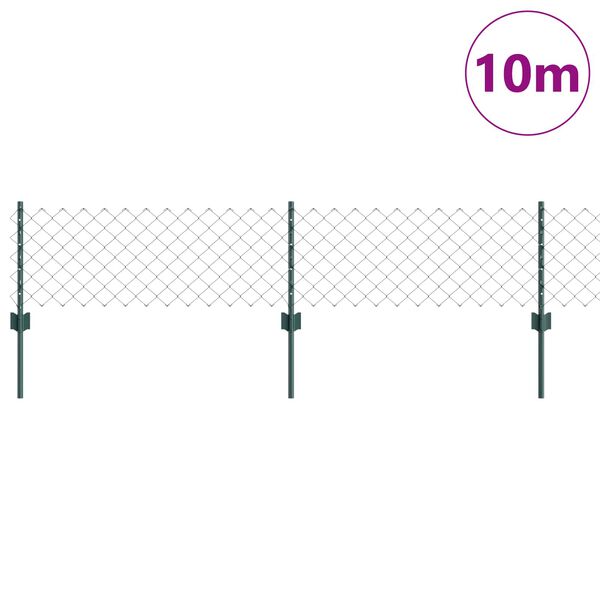 vidaXL Zaun mit Pfosten Gr&uuml;n 0,4 x 10 m Stahl und PVC