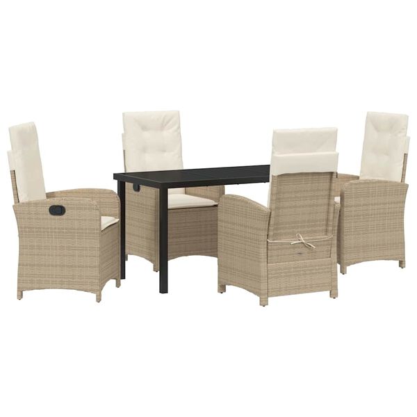 vidaXL Garten Essgruppe mit Kissen 5 pcs Beige Poly-Rattan