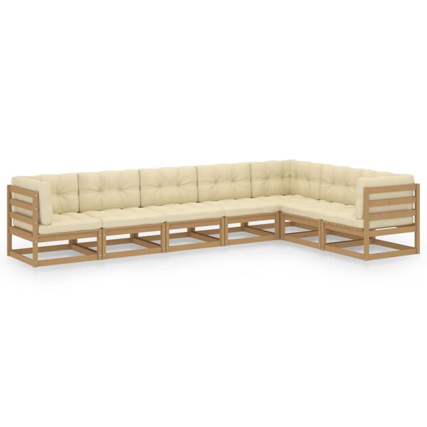 vidaXL 7-tlg Garten-Lounge-Set mit Kissen Honigbraun Massivholz Kiefer