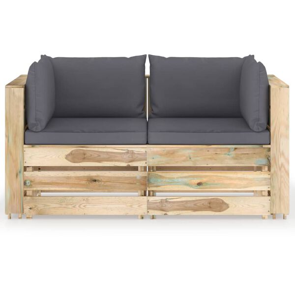 vidaXL 2-Sitzer Outdoor-Sofa mit Kissen Gr&uuml;n Impr&auml;gniertes Holz