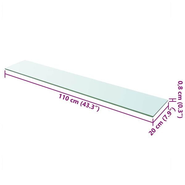 vidaXL Regalboden Glas Transparent 110 cm x 20 cm